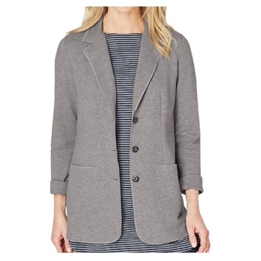J.Jill Knit Blazer Women’s Size Large Gray Jacket Cotton Nylon